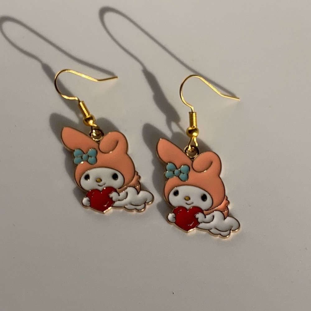 Handmade Sanrio My Melody Earrings GOLD STAINLESS STEEL Kawaii Hello Kitty Pink